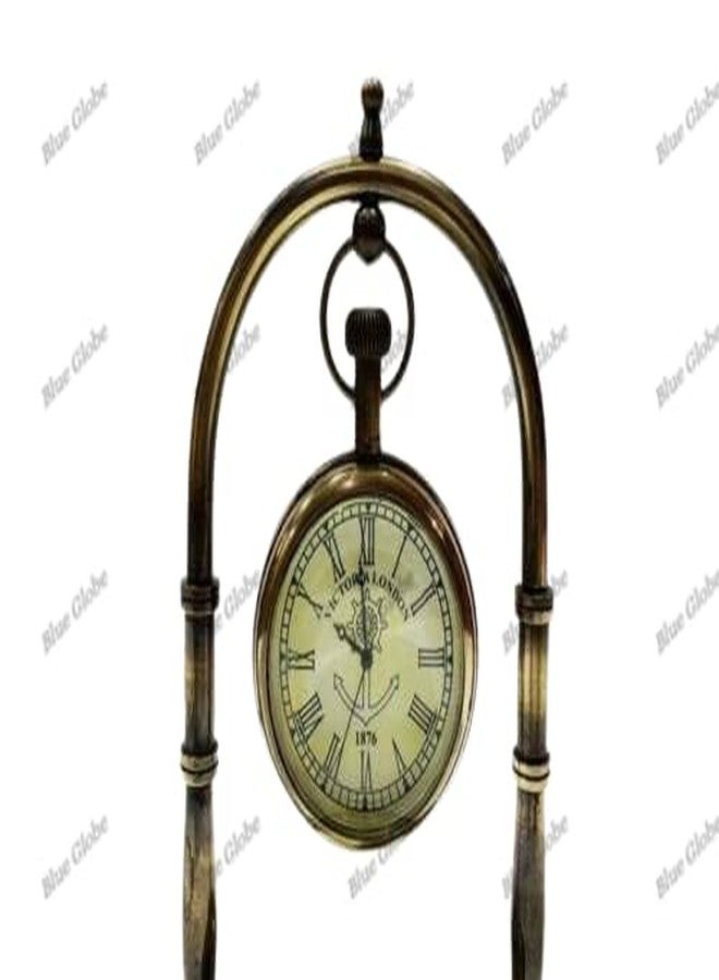 Blue Globe Antique Brass Desk & Shelf Clock with Compass Base, Vintage Look Table Clock, Style Maritime Ship Desk Gift, Table Clock, Brass Desk Clock (Roman Dial) - Image 3